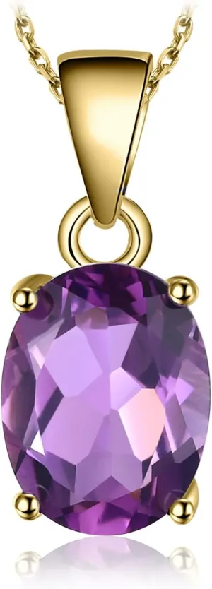 JewelryPalace Natural Gemstone Garnet Peridot Amethyst Citrine Blue Topaz Birthstone Solitaire Pendant Necklace Jewelry Set, 14k Gold Plated 925 Sterling Silver Necklaces for Women, 18 Inch Box chain