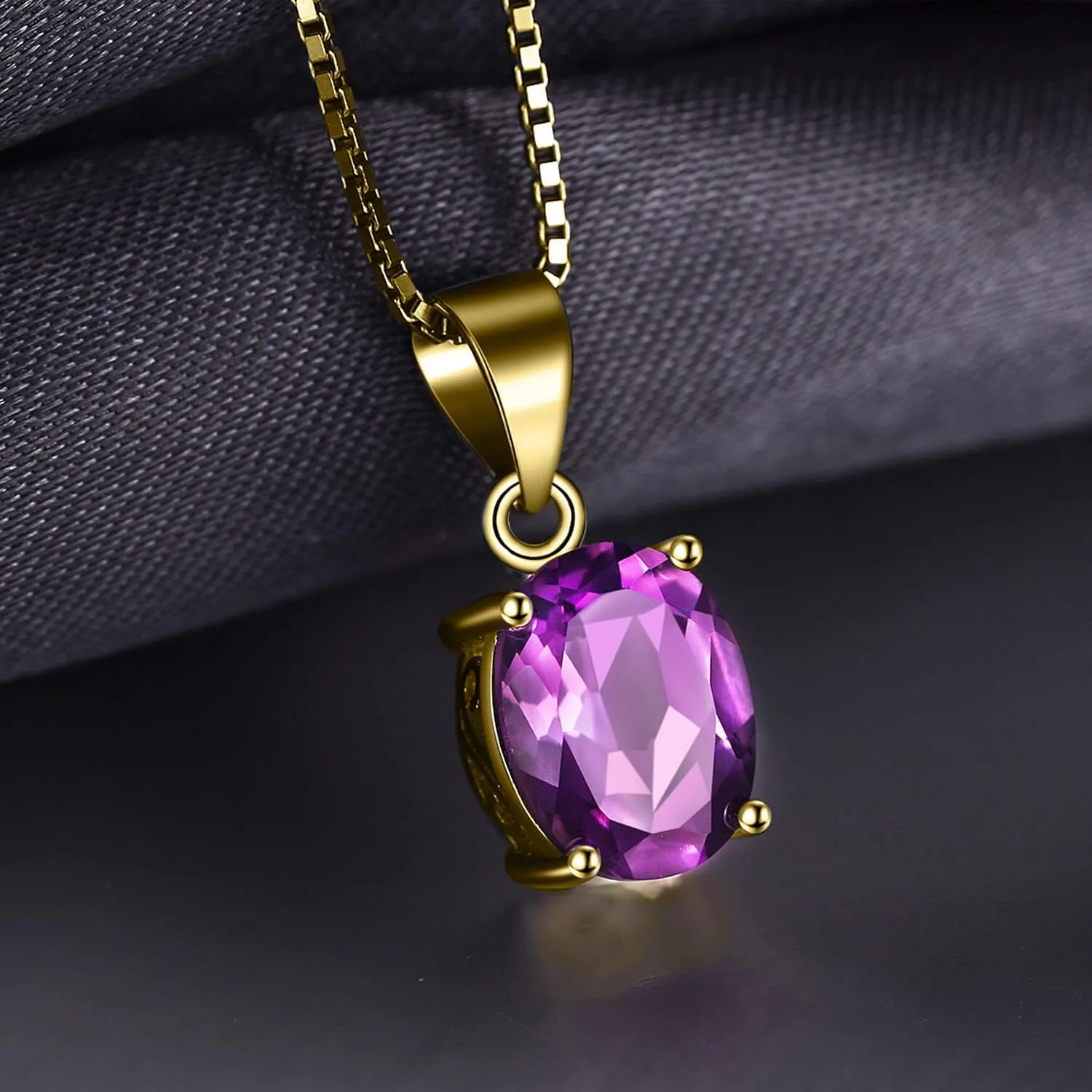 JewelryPalace Natural Gemstone Garnet Peridot Amethyst Citrine Blue Topaz Birthstone Solitaire Pendant Necklace Jewelry Set, 14k Gold Plated 925 Sterling Silver Necklaces for Women, 18 Inch Box chain