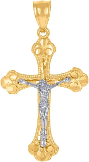 JewelryWeb 14k Gold Unisex Two tone Dc Religious Faith Cross Crucifix Jesus Height 40.6mm Pendant Necklace Charm-Pendant for Women