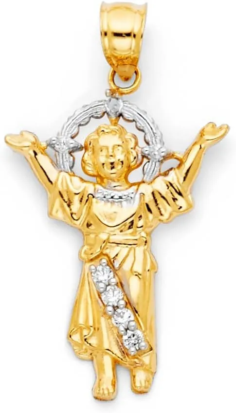 JewelryWeb 14k Yellow Gold CZ Simulated Diamond Divine Infant Religious Faith Inspiration Jesus Pendant Necklace 18x32mm-Pendant for Women