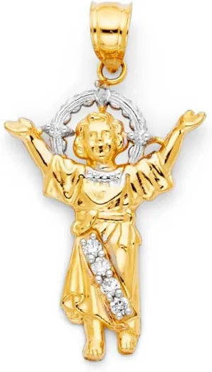 JewelryWeb 14k Yellow Gold CZ Simulated Diamond Divine Infant Religious Faith Inspiration Jesus Pendant Necklace 18x32mm-Pendant for Women