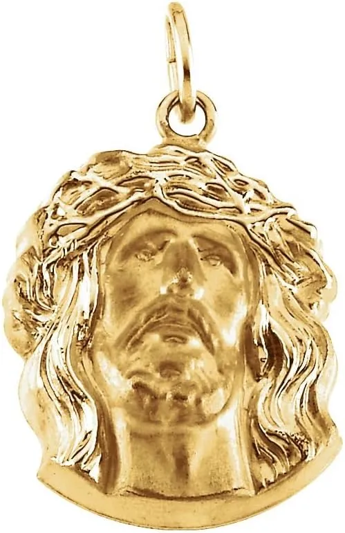 JewelryWeb 14k Yellow Gold Head Of Religious Faith Inspiration Jesus With Crown Pendant Necklace 19x14mm-Pendant for Women