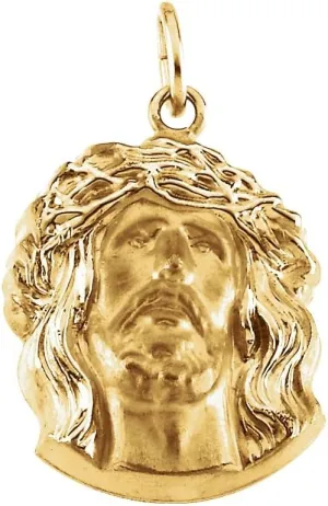 JewelryWeb 14k Yellow Gold Head Of Religious Faith Inspiration Jesus With Crown Pendant Necklace 19x14mm-Pendant for Women