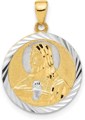 JewelryWeb 17.7mm 14k With White Rhodium Satin and Sparkle Cut Reversible Mary Religious Faith Inspiration Jesus Pendant Necklace-Pendant for Women