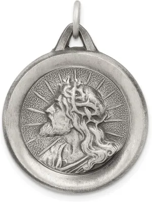 JewelryWeb 925 Sterling Silver Solid Satin Back Artisan Oxidized Religious Faith Inspiration Jesus Medal Pendant Necklace 31x24mm Wide-Pendant for Women