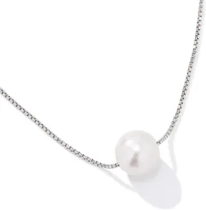 JTV Freshwater Pearl Pendant Necklace - Floating Pearl Necklace for Women - Rhodium Plated Sterling Silver Necklace - Real Pearl Necklace - Timeless Pearl Jewelry for Women - 10.5MM Pearl, White