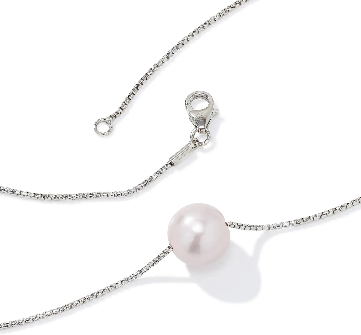 JTV Freshwater Pearl Pendant Necklace - Floating Pearl Necklace for Women - Rhodium Plated Sterling Silver Necklace - Real Pearl Necklace - Timeless Pearl Jewelry for Women - 10.5MM Pearl, White