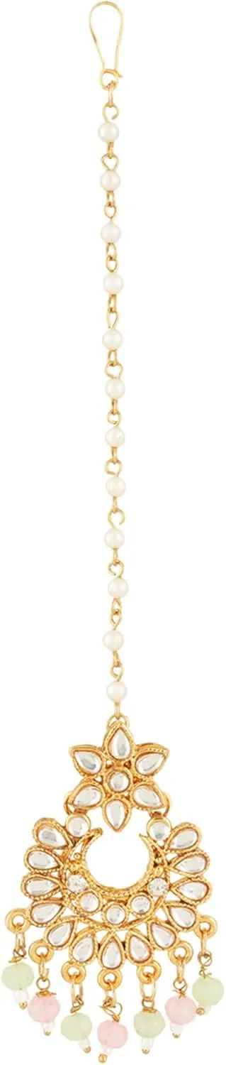 Jwellmart Indian Ethnic Traditional Gold Plated Faux Pearl CZ Stone Rani Haar Necklace Earrings Jewelry Set for Women