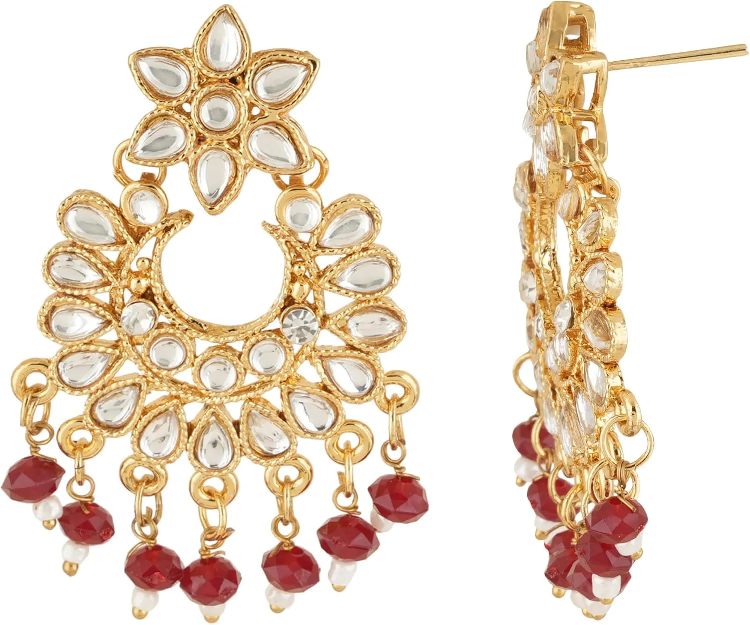 Jwellmart Indian Ethnic Traditional Gold Plated Faux Pearl CZ Stone Rani Haar Necklace Earrings Jewelry Set for Women