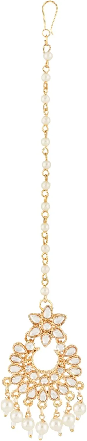 Jwellmart Indian Ethnic Traditional Gold Plated Faux Pearl CZ Stone Rani Haar Necklace Earrings Jewelry Set for Women