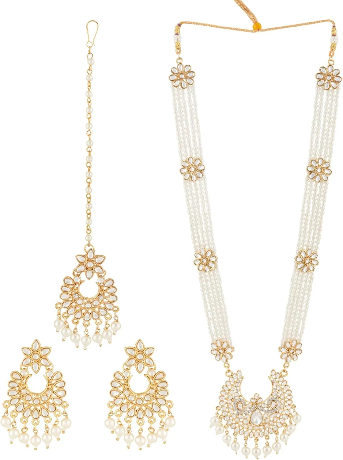 Jwellmart Indian Ethnic Traditional Gold Plated Faux Pearl CZ Stone Rani Haar Necklace Earrings Jewelry Set for Women