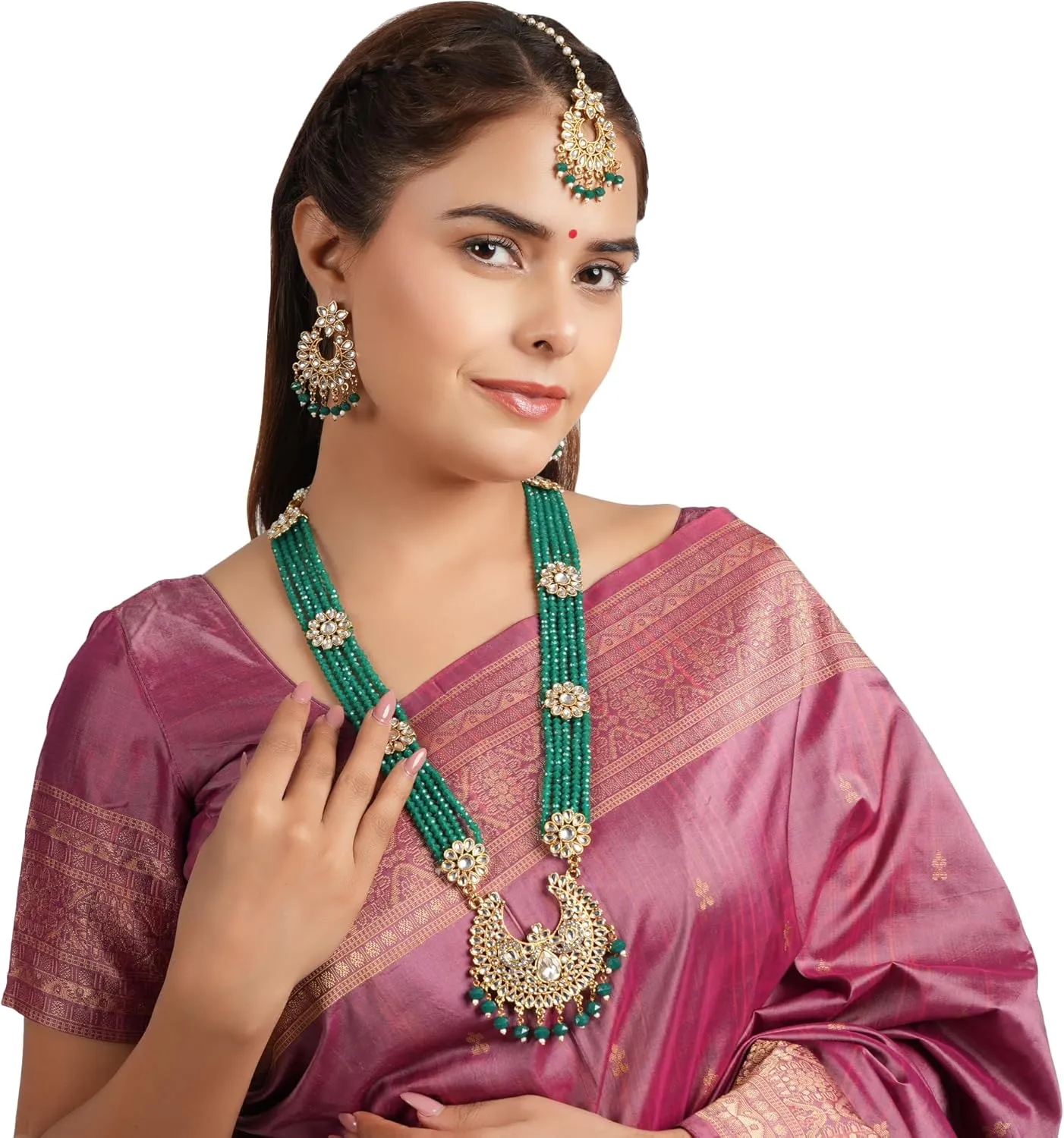 Jwellmart Indian Ethnic Traditional Gold Plated Faux Pearl CZ Stone Rani Haar Necklace Earrings Jewelry Set for Women