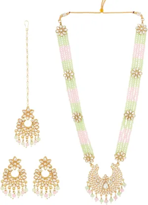 Jwellmart Indian Ethnic Traditional Gold Plated Faux Pearl CZ Stone Rani Haar Necklace Earrings Jewelry Set for Women