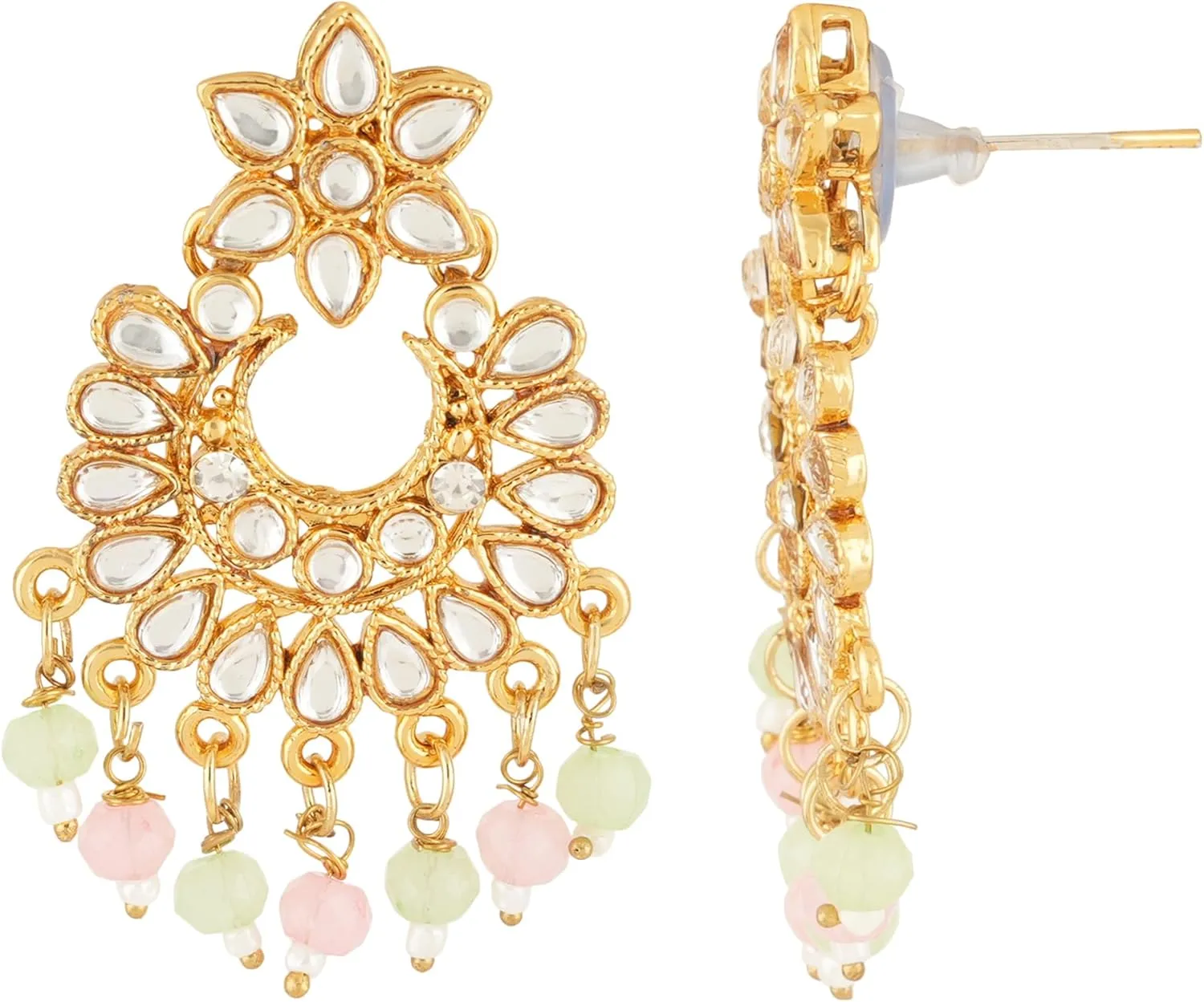 Jwellmart Indian Ethnic Traditional Gold Plated Faux Pearl CZ Stone Rani Haar Necklace Earrings Jewelry Set for Women