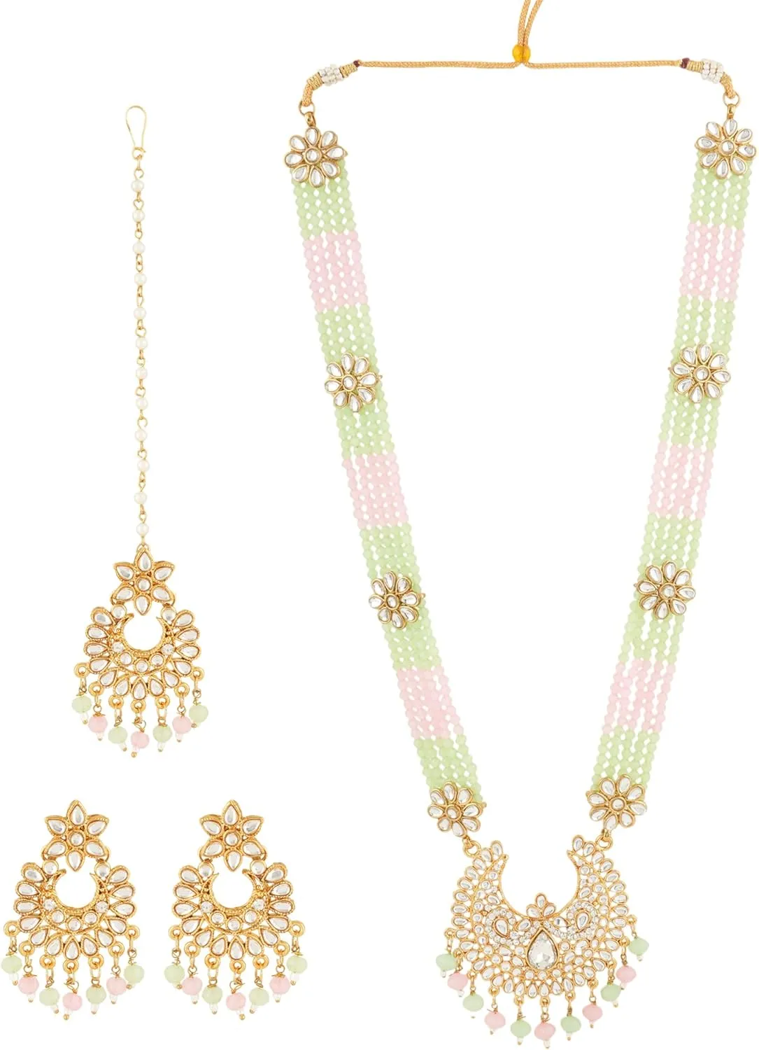Jwellmart Indian Ethnic Traditional Gold Plated Faux Pearl CZ Stone Rani Haar Necklace Earrings Jewelry Set for Women