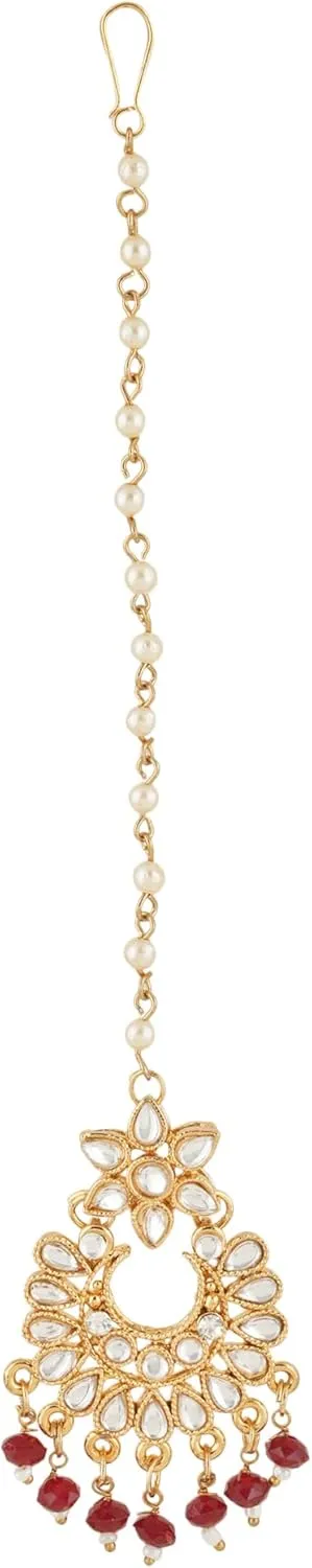 Jwellmart Indian Ethnic Traditional Gold Plated Faux Pearl CZ Stone Rani Haar Necklace Earrings Jewelry Set for Women