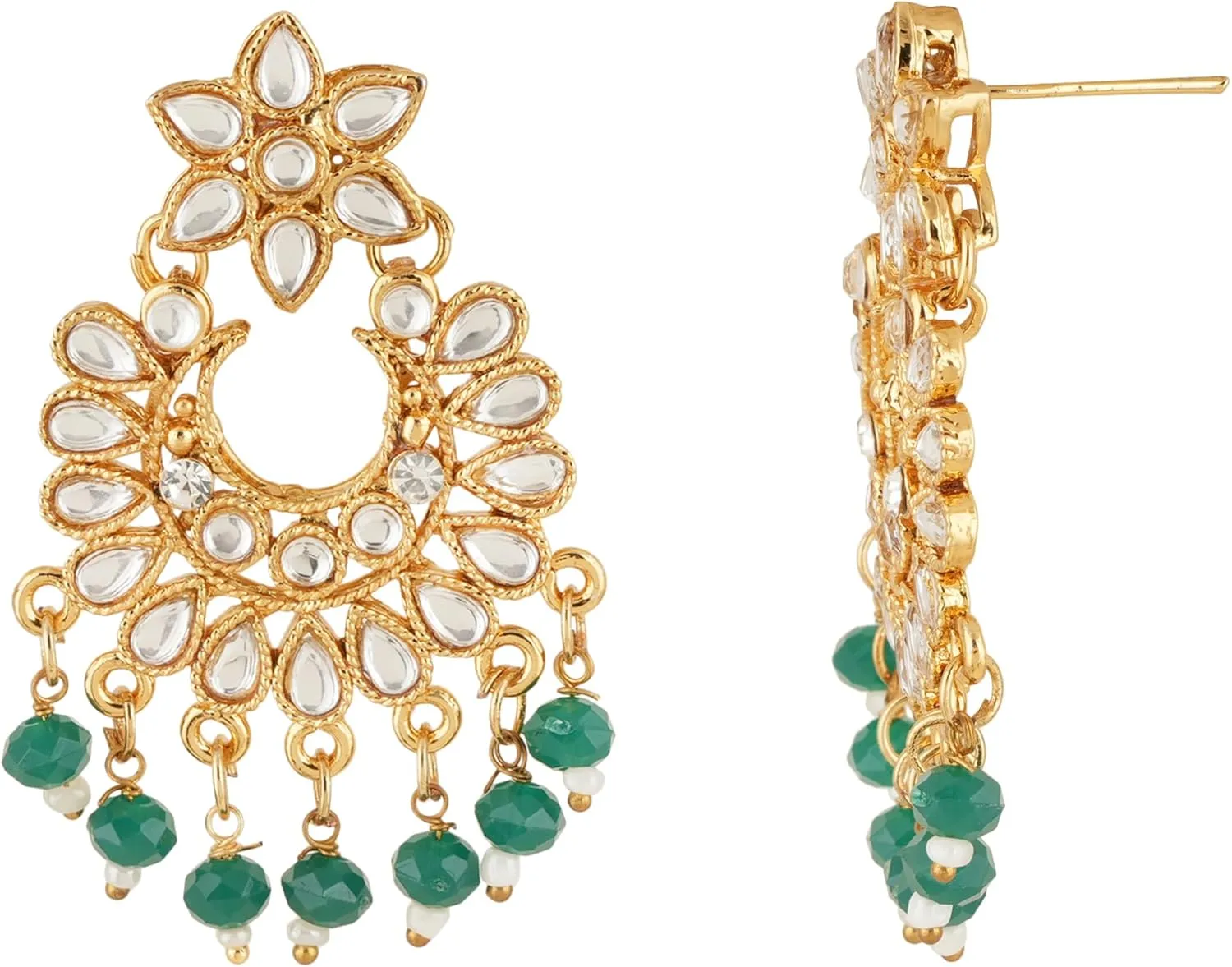 Jwellmart Indian Ethnic Traditional Gold Plated Faux Pearl CZ Stone Rani Haar Necklace Earrings Jewelry Set for Women