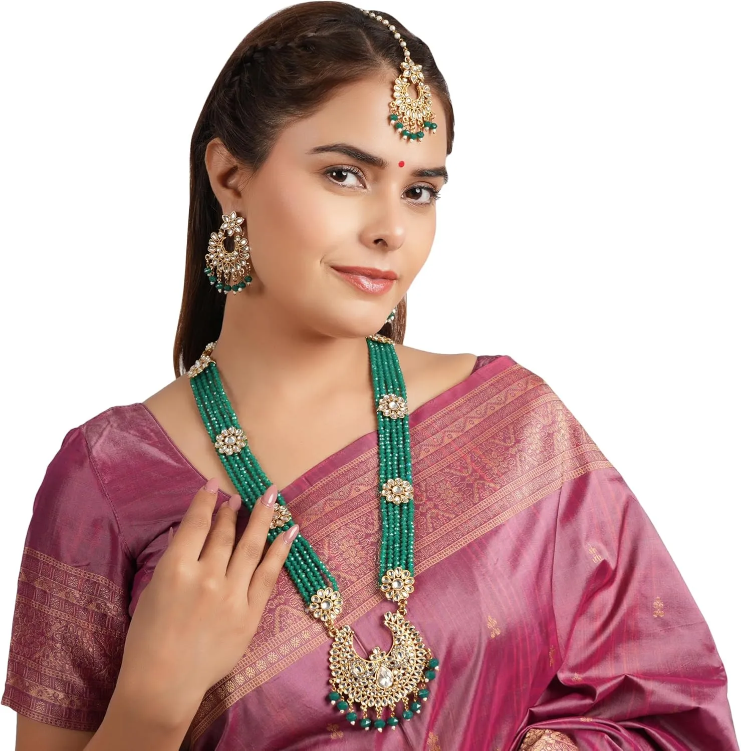 Jwellmart Indian Ethnic Traditional Gold Plated Faux Pearl CZ Stone Rani Haar Necklace Earrings Jewelry Set for Women