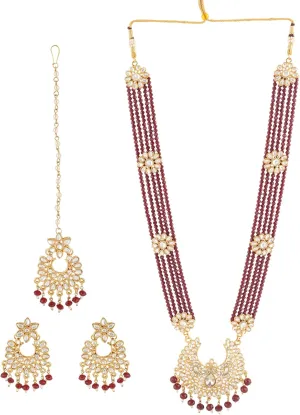 Jwellmart Indian Ethnic Traditional Gold Plated Faux Pearl CZ Stone Rani Haar Necklace Earrings Jewelry Set for Women