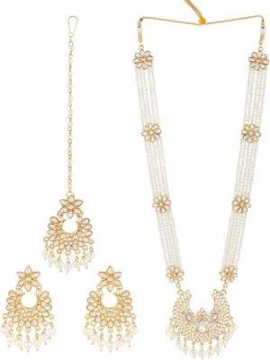 Jwellmart Indian Ethnic Traditional Gold Plated Faux Pearl CZ Stone Rani Haar Necklace Earrings Jewelry Set for Women