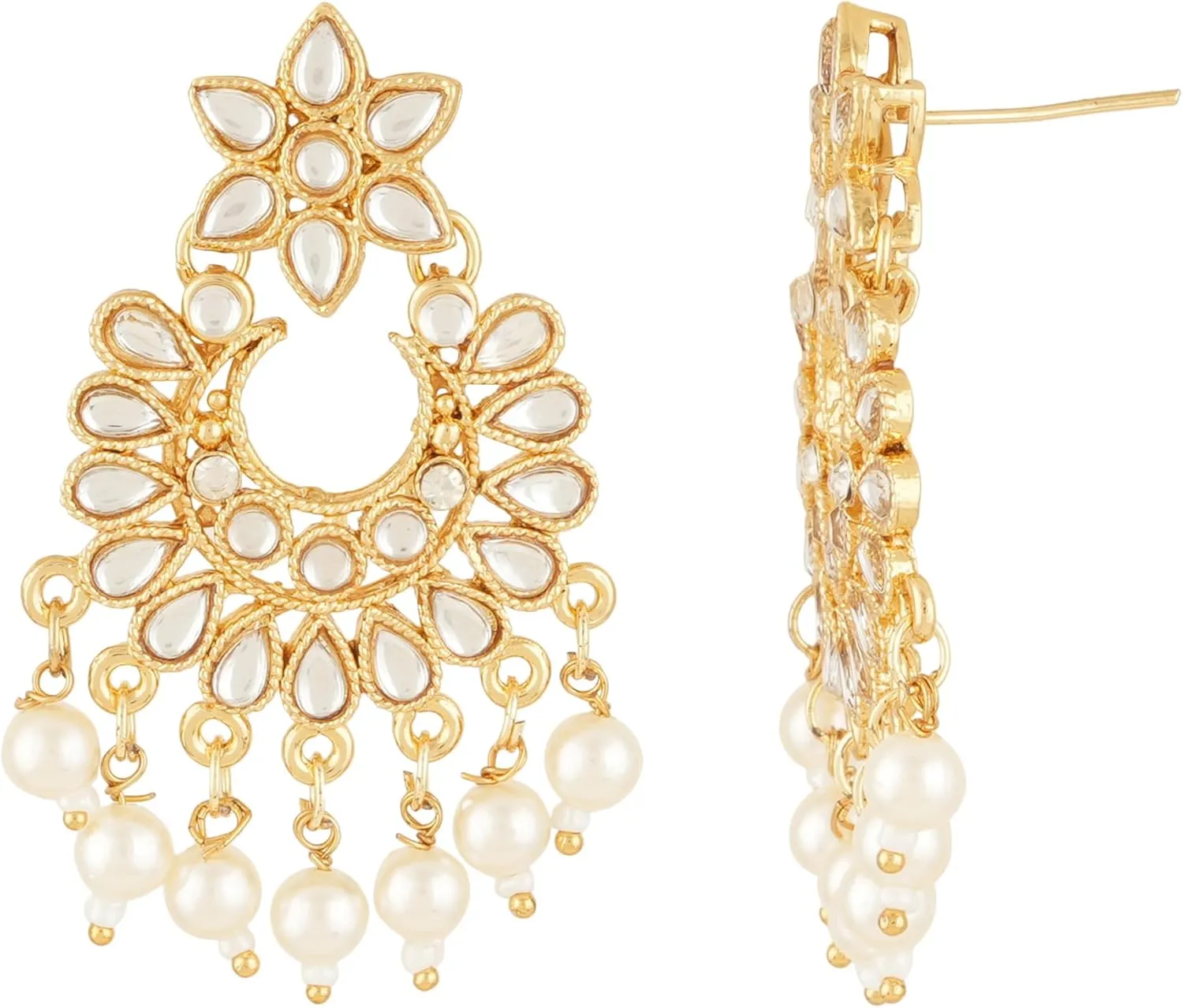 Jwellmart Indian Ethnic Traditional Gold Plated Faux Pearl CZ Stone Rani Haar Necklace Earrings Jewelry Set for Women