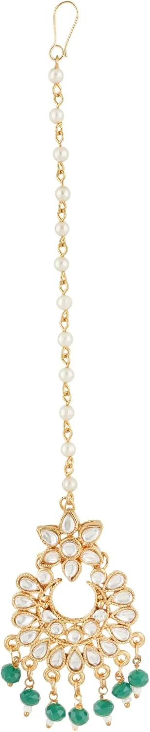 Jwellmart Indian Ethnic Traditional Gold Plated Faux Pearl CZ Stone Rani Haar Necklace Earrings Jewelry Set for Women