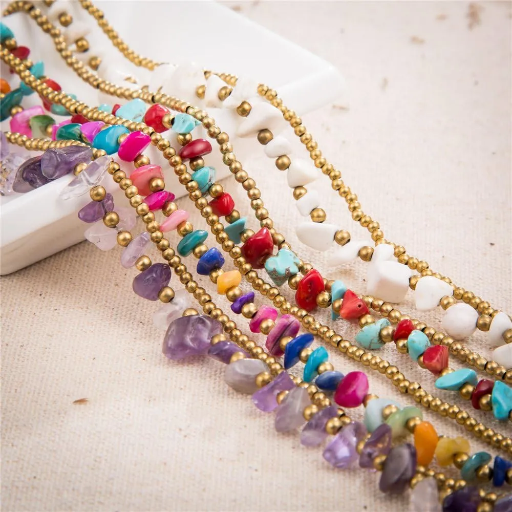 kelistom Bohemian Ankle Bracelets for Women Teen Girls, Handmade Natural Stone Beaded Chain Anklet