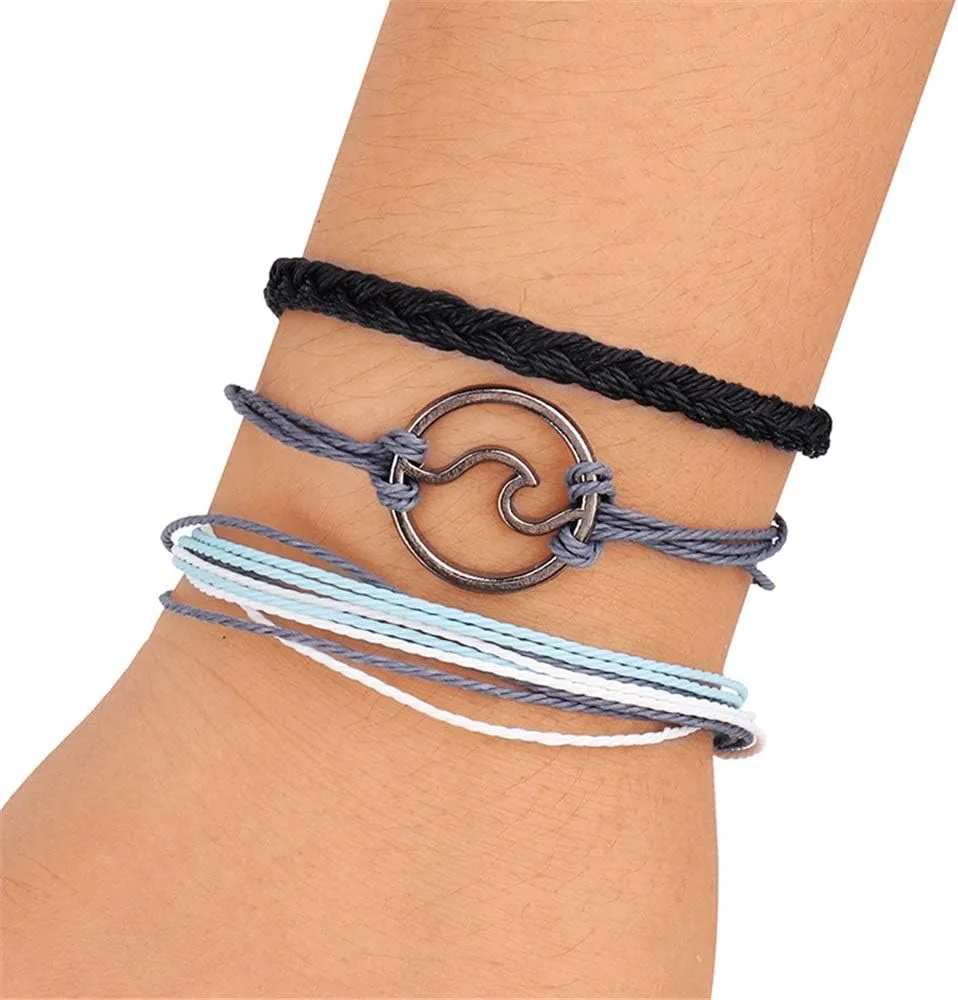 kelistom Handmade Wave Braided Wax Rope Adjustable Strand Bracelet Set Waterproof Charm Stretch Knot String Thread Bracelets Simple Life PursuitFriendship Jewelry