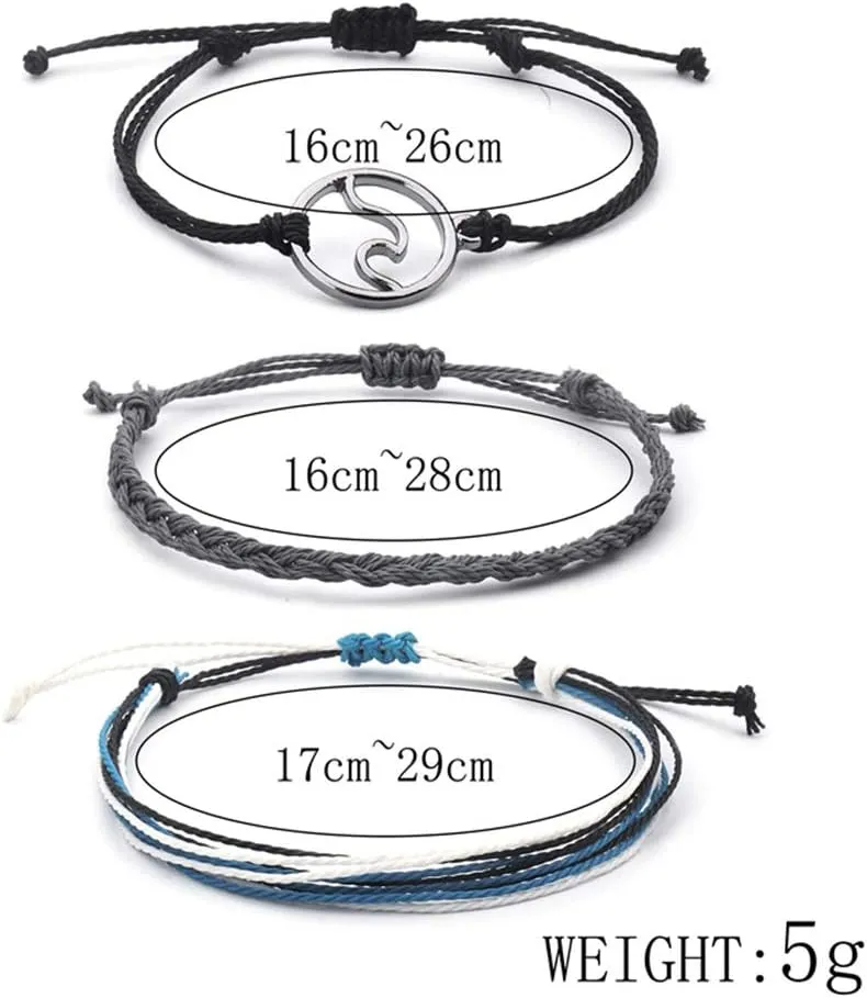 kelistom Handmade Wave Braided Wax Rope Adjustable Strand Bracelet Set Waterproof Charm Stretch Knot String Thread Bracelets Simple Life PursuitFriendship Jewelry