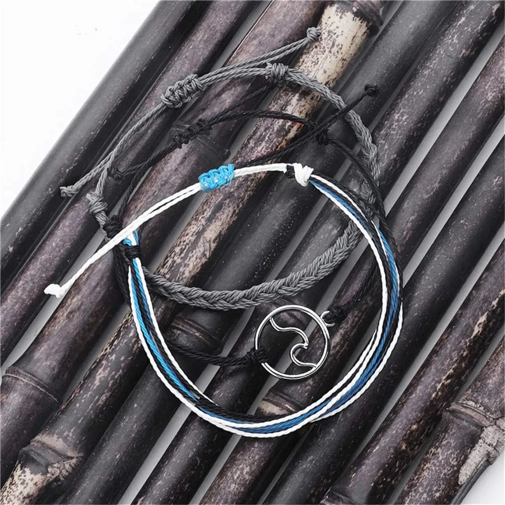 kelistom Handmade Wave Braided Wax Rope Adjustable Strand Bracelet Set Waterproof Charm Stretch Knot String Thread Bracelets Simple Life PursuitFriendship Jewelry