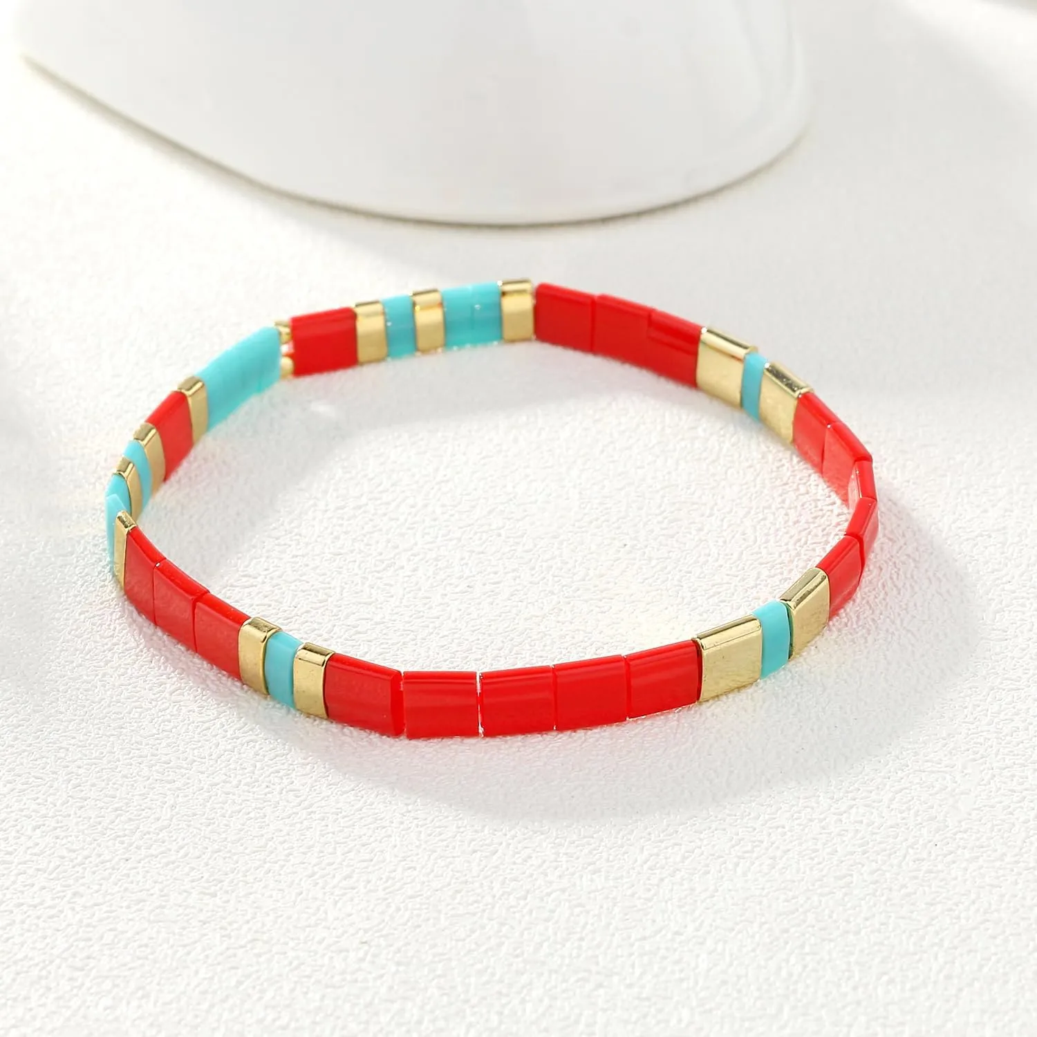 KELITCH Women Gold Tila Beads Bracelet Stretch Strand Bracelets Handmade Jewerly