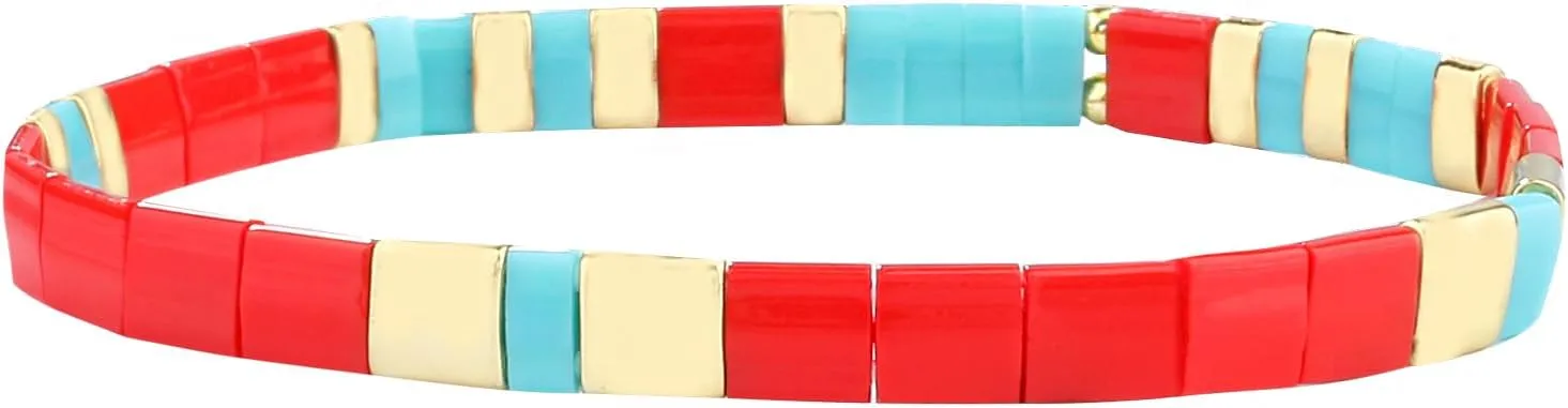 KELITCH Women Gold Tila Beads Bracelet Stretch Strand Bracelets Handmade Jewerly