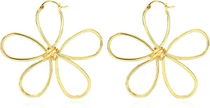 KELMALL 14K Gold Plated Large Flower Statement Earrings for Women  Big Floral Leaf Wing Design, Hypoallergenic Dangle Drop Piercing Earrings