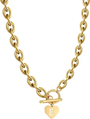 KELMALL Chunky Cable Chain Choker with Personalized Initials Name Letter Charm - Bold and Stylish Statement Necklace