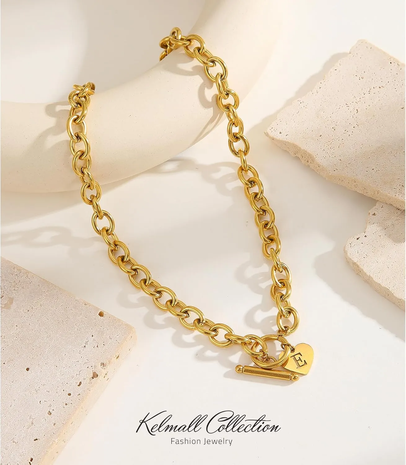 KELMALL Chunky Cable Chain Choker with Personalized Initials Name Letter Charm - Bold and Stylish Statement Necklace