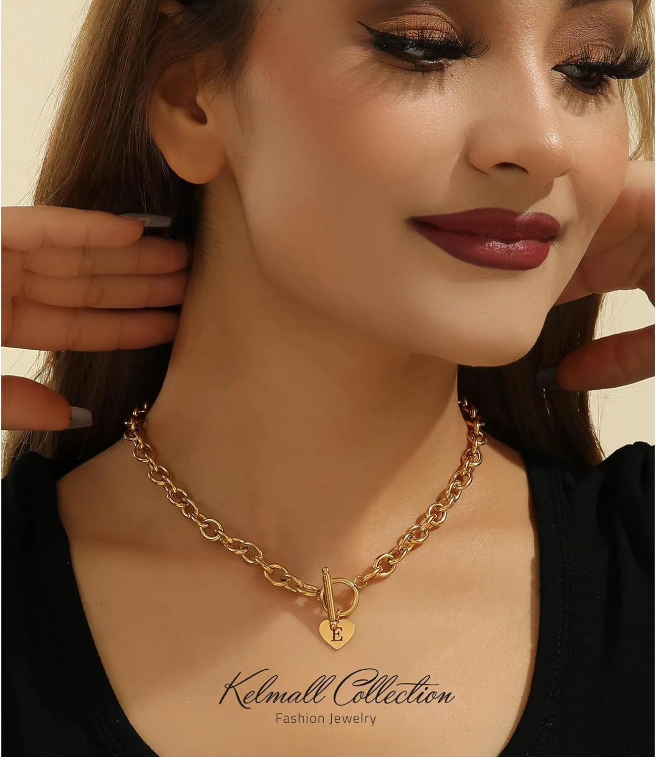 KELMALL Chunky Cable Chain Choker with Personalized Initials Name Letter Charm - Bold and Stylish Statement Necklace