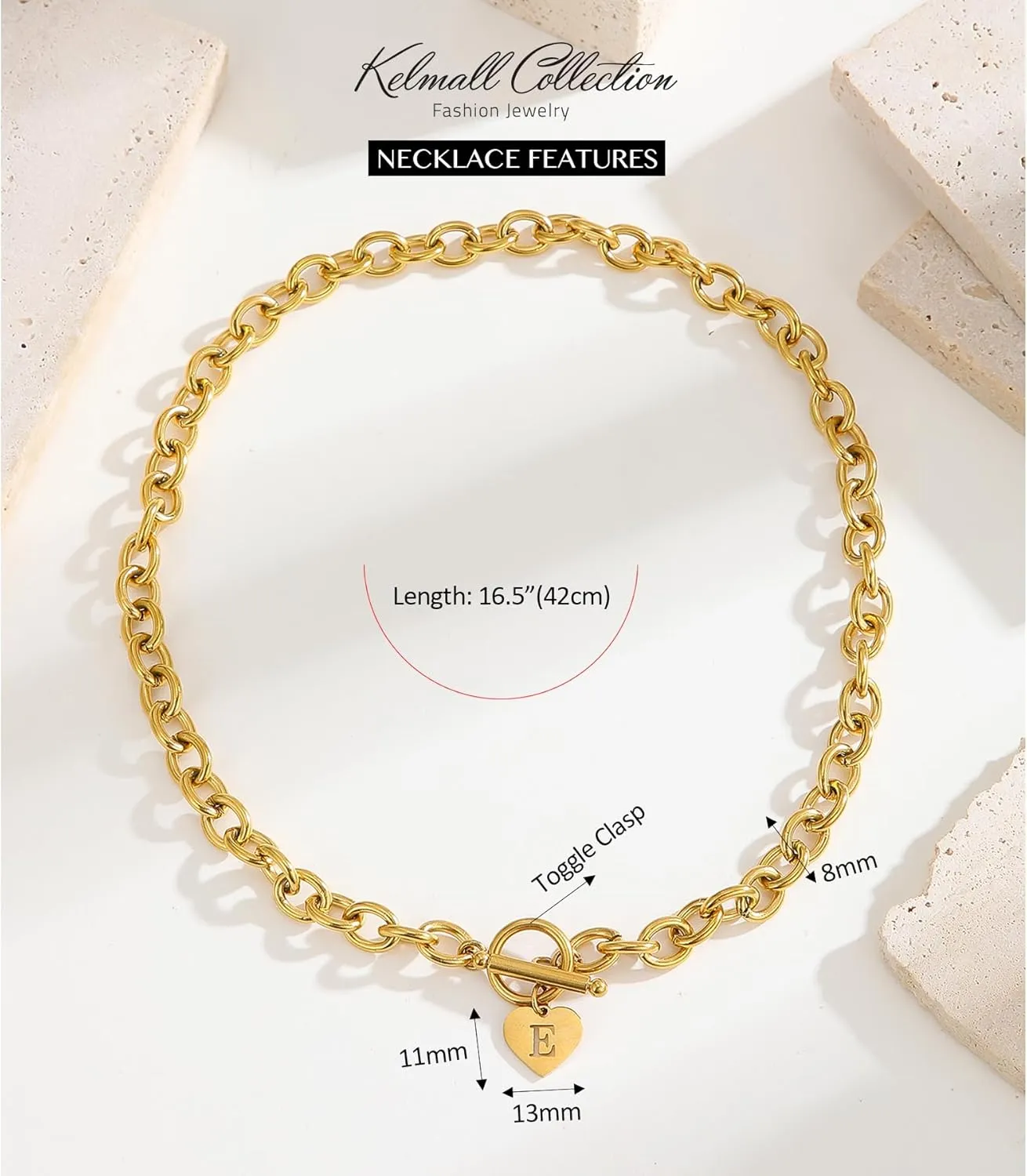 KELMALL Chunky Cable Chain Choker with Personalized Initials Name Letter Charm - Bold and Stylish Statement Necklace