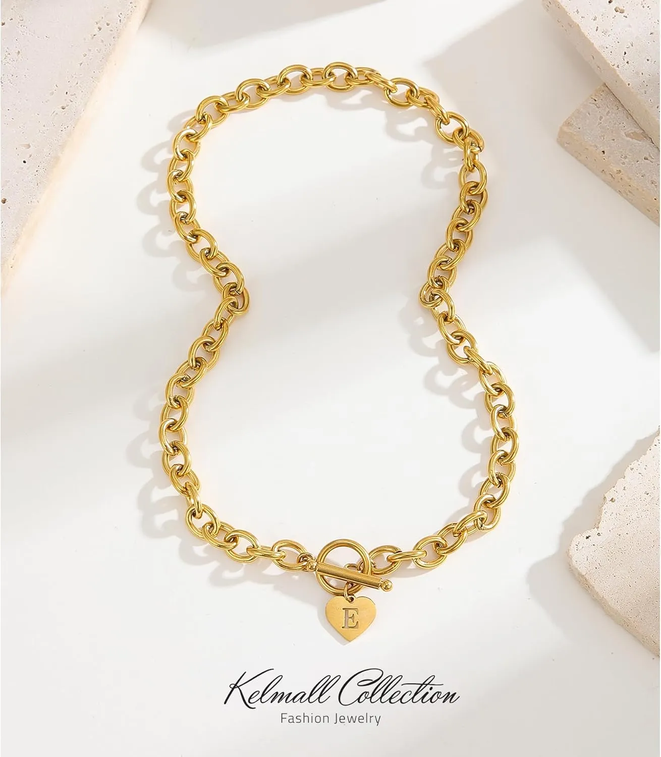KELMALL Chunky Cable Chain Choker with Personalized Initials Name Letter Charm - Bold and Stylish Statement Necklace