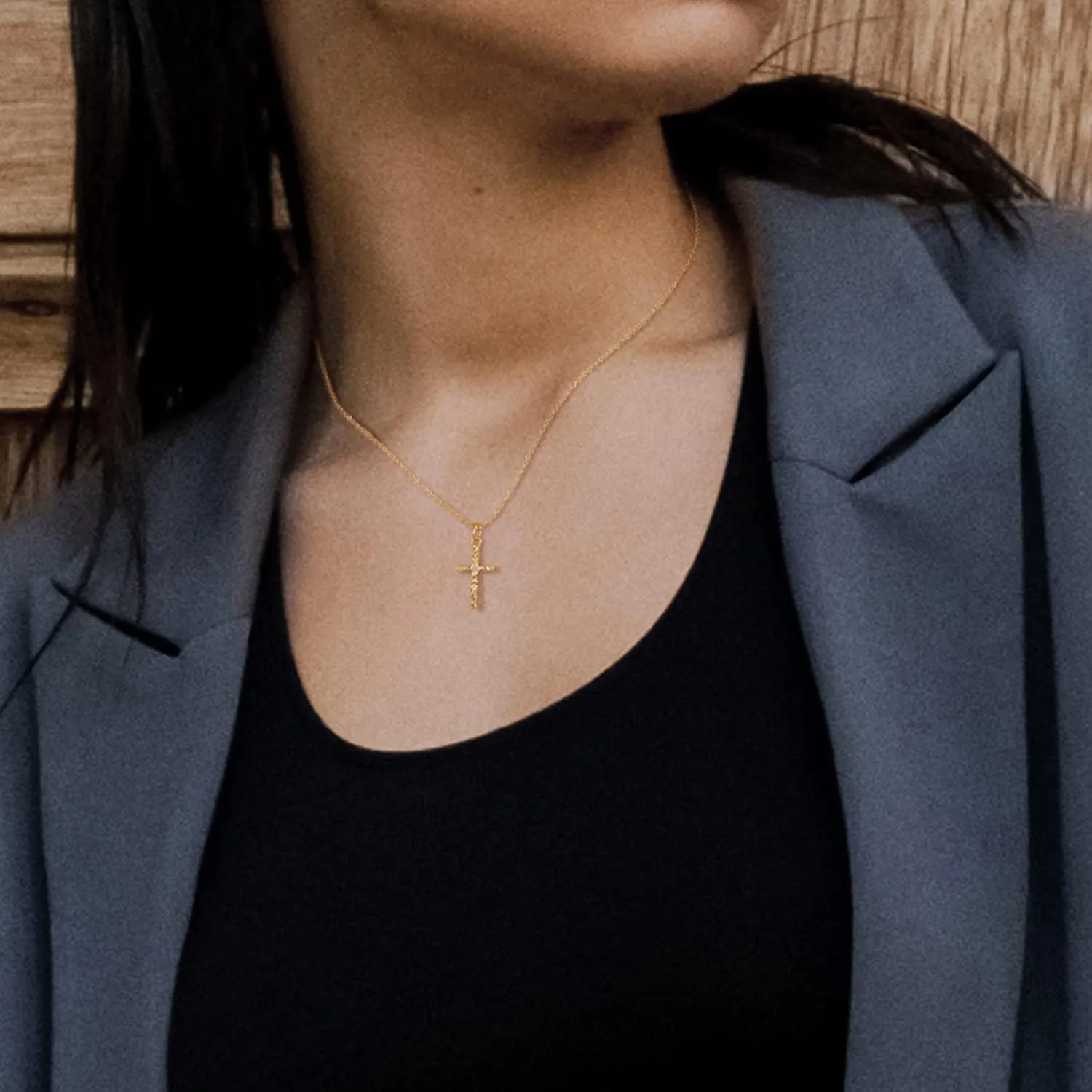 KELORIS PATH Gold Layered Initial Cross Necklace, 14K Gold Plated Layering Square Letter Pendant Figaro Chain Cross Choker from A-Z Capital Jewelry for Women Girls