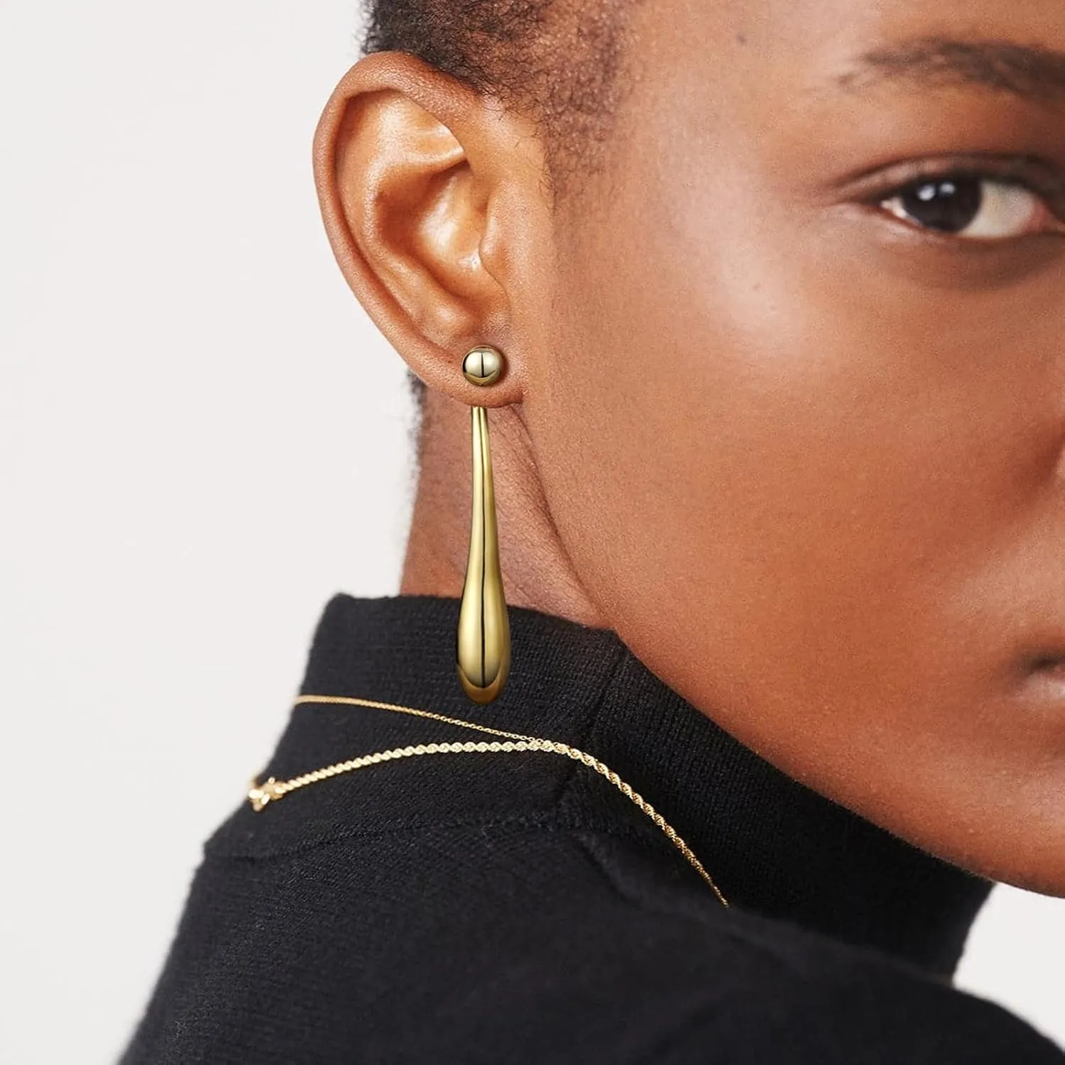 KissYan Gold Dangle Earrings, 14K Gold Chunky Hoops Dangle Drop Long Paper Clip Chain Ball Beaded Earrings for Women, Sterling Silver Post Dainty Jewelry Gifts