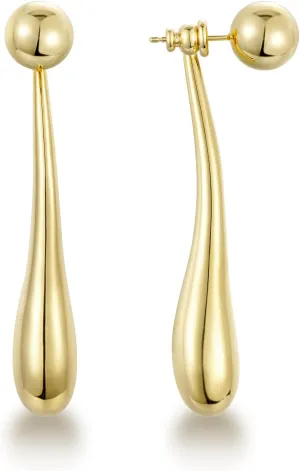 KissYan Gold Dangle Earrings, 14K Gold Chunky Hoops Dangle Drop Long Paper Clip Chain Ball Beaded Earrings for Women, Sterling Silver Post Dainty Jewelry Gifts