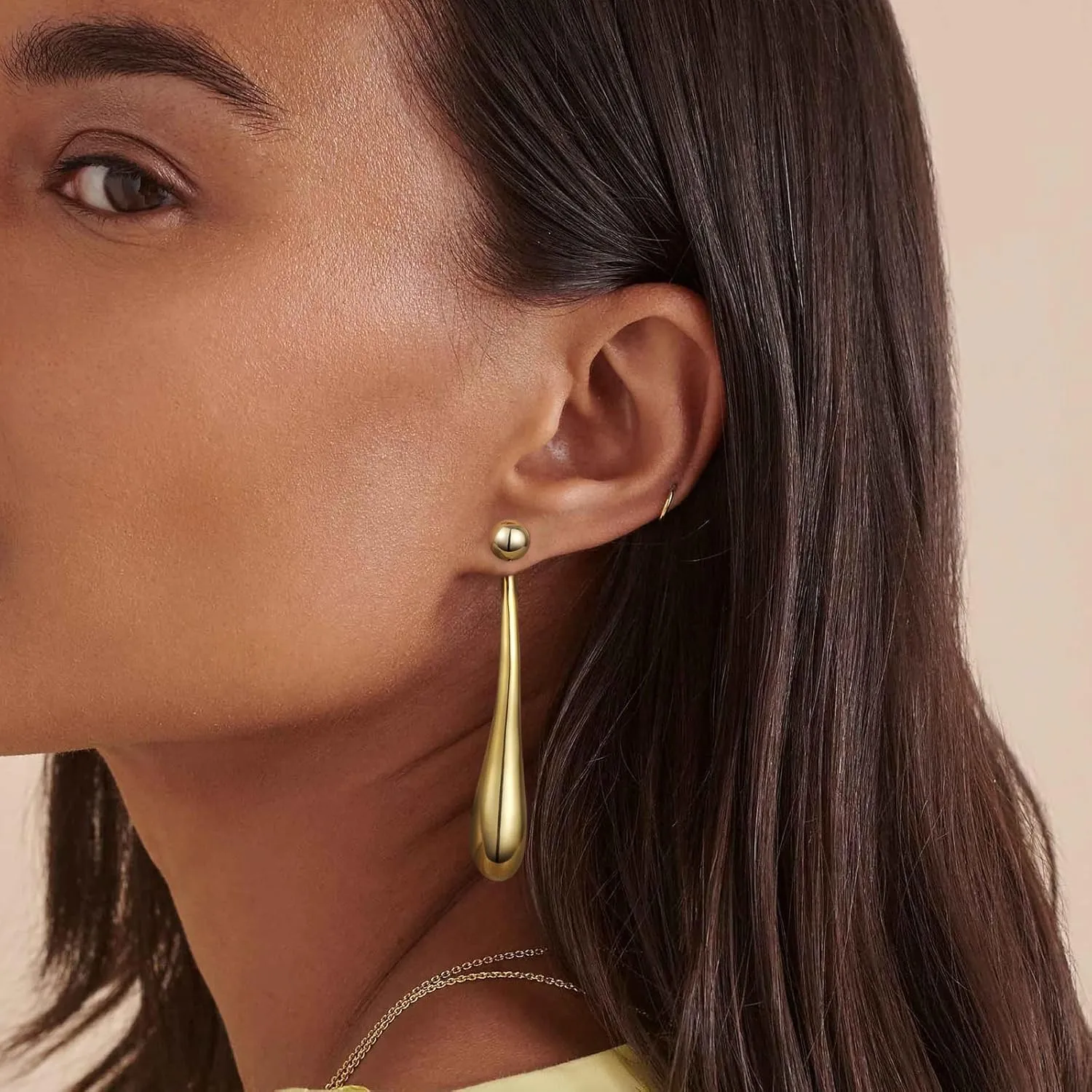 KissYan Gold Dangle Earrings, 14K Gold Chunky Hoops Dangle Drop Long Paper Clip Chain Ball Beaded Earrings for Women, Sterling Silver Post Dainty Jewelry Gifts