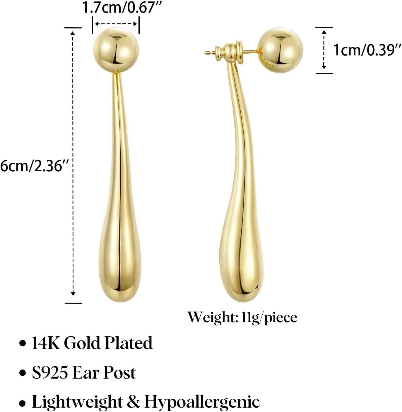 KissYan Gold Dangle Earrings, 14K Gold Chunky Hoops Dangle Drop Long Paper Clip Chain Ball Beaded Earrings for Women, Sterling Silver Post Dainty Jewelry Gifts