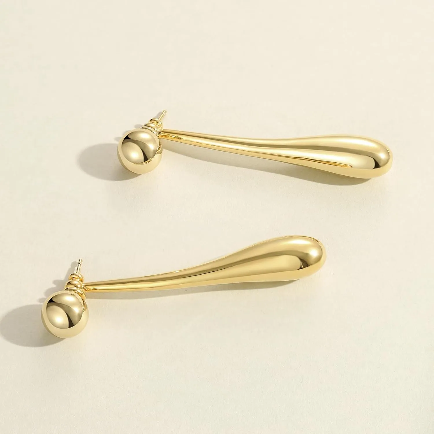 KissYan Gold Dangle Earrings, 14K Gold Chunky Hoops Dangle Drop Long Paper Clip Chain Ball Beaded Earrings for Women, Sterling Silver Post Dainty Jewelry Gifts