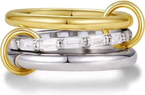 KissYan Stackable Rings for Women, 14k Gold Plate Interlocked Multi Ring Set Dainty Pave CZ Personalized Fashion Two-Toned Mixed Metals Stacking Jewelry Trendy Statement Gift
