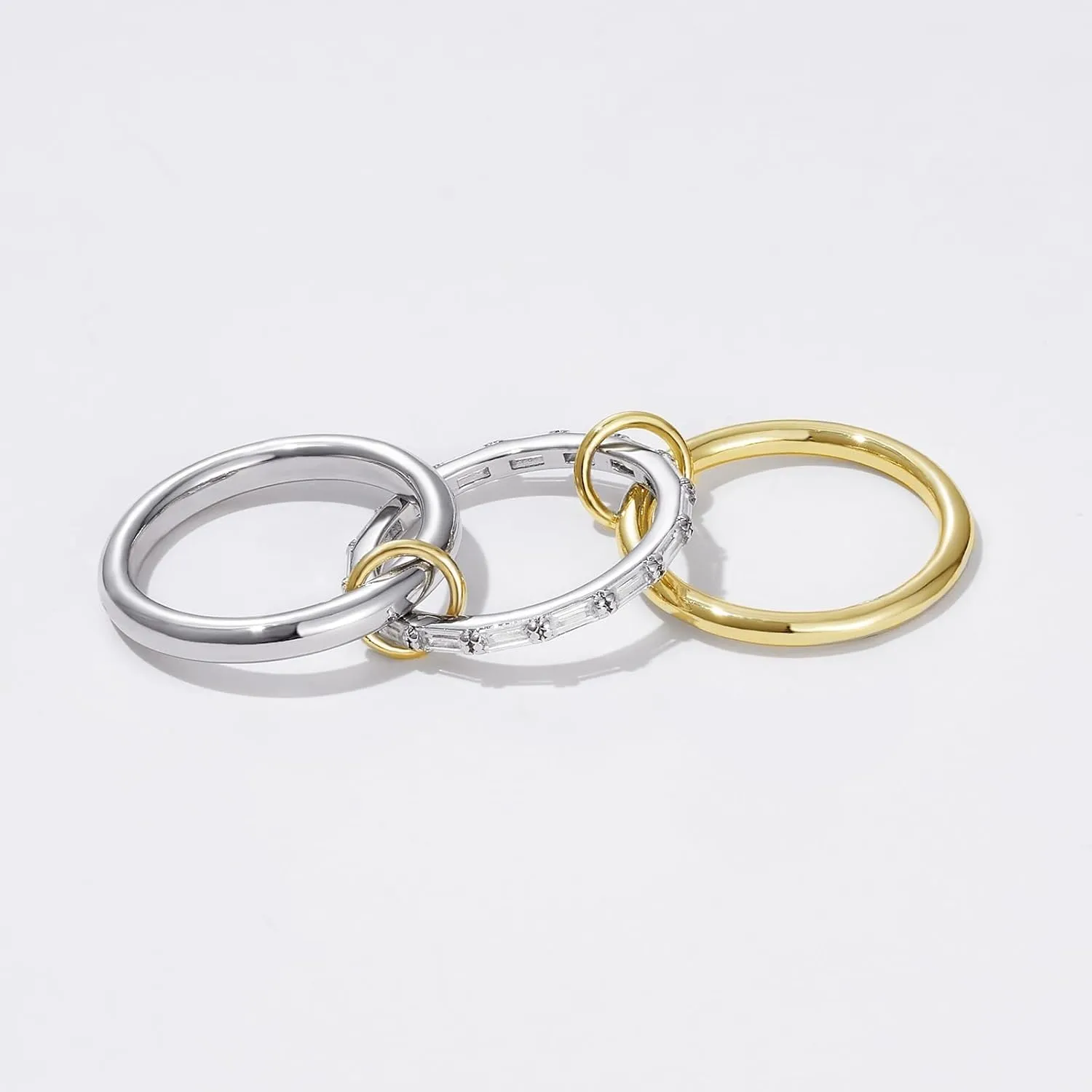 KissYan Stackable Rings for Women, 14k Gold Plate Interlocked Multi Ring Set Dainty Pave CZ Personalized Fashion Two-Toned Mixed Metals Stacking Jewelry Trendy Statement Gift
