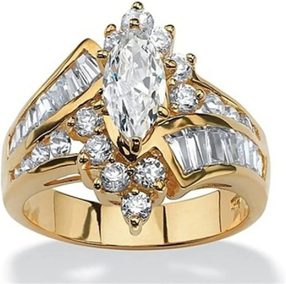 KOICCVQQ Fashion 925 Sterling Silver Cubic Zirconia Ring Handmade Polishing Water Drill Jewelry Simple Retro Design Dainty Charming Temperament Noble Exotic Courtly Style Ring Gold Size 8