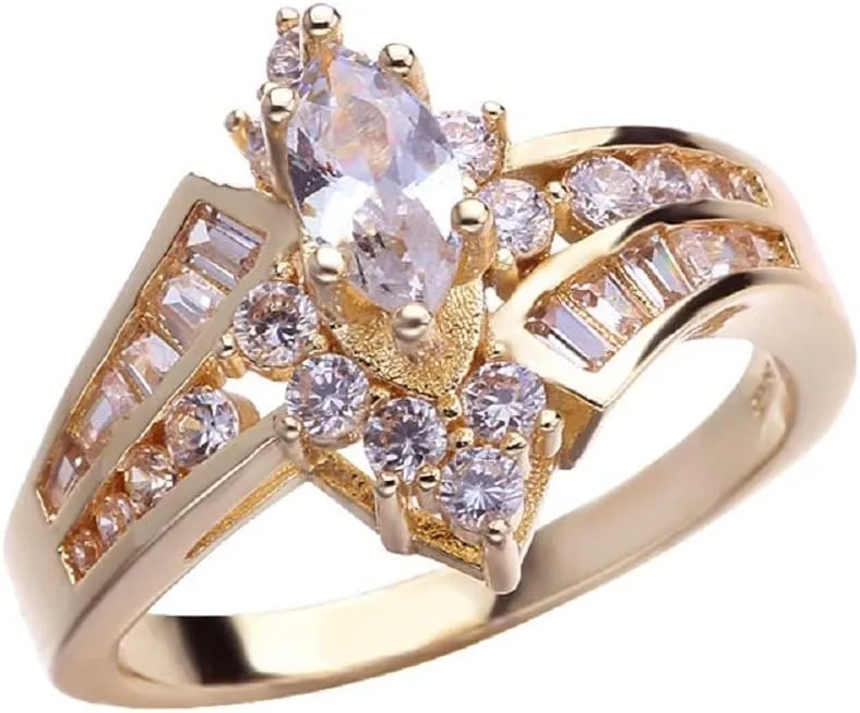 KOICCVQQ Fashion 925 Sterling Silver Cubic Zirconia Ring Handmade Polishing Water Drill Jewelry Simple Retro Design Dainty Charming Temperament Noble Exotic Courtly Style Ring Gold Size 8