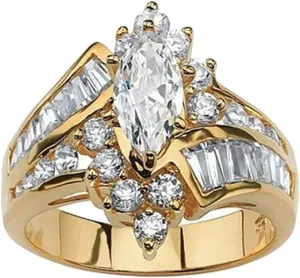 KOICCVQQ Fashion 925 Sterling Silver Cubic Zirconia Ring Handmade Polishing Water Drill Jewelry Simple Retro Design Dainty Charming Temperament Noble Exotic Courtly Style Ring Gold Size 8