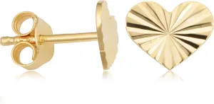 KoolJewelry 14k Yellow Gold Diamond-cut Heart Stud Earrings Minimalist Jewelry for Women